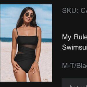 Cupshe My Rules Black Tummy Control One Piece NWT Medium
